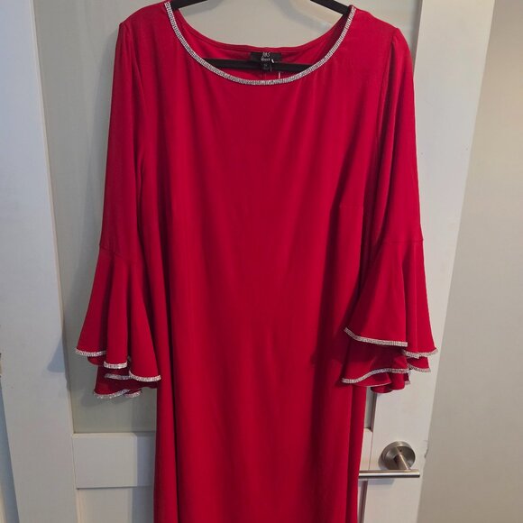 JBS Women Red Bell Sleeve Dress w/ Jeweled Trim (Plus Size 2X) + Holiday/Party - Picture 1 of 3